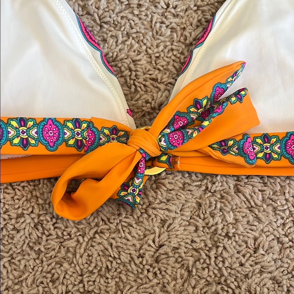 Vibrant Floral Triangle Bikini Top with String Ties Size S - Picture 4 of 5